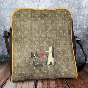 Sac à bandoulière femme sac femme 100% végétalien grand sac à bandoulière pratique motif chat et chien jolie mallette idée cadeau