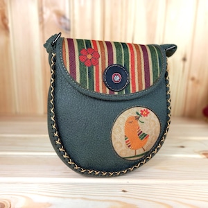 Damen Crossbody Tasche Handgenähte Vegan Umhängetasche Vogel Muster Grün Frauen Tasche Schultertasche Unikat Design wilde Ausstrahlung