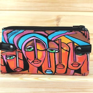 große Geldbörse | Brieftasche aus Kunstleder | Brieftasche für Frauen| Damen Portemonnaie Handy geiegnet | künstlerisches Unikat Design