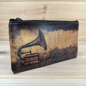 Neceser unisex | Bolsa organizadora vegana | Bolsa de maquillaje vintage Patrón de gramófono | Cartera | Cartera | Bolso pequeño