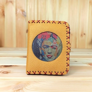 Portafoglio vegano da donna | borsa da donna fatta a mano | portafoglio vintage design bohémien look vintage motivo viso di donna