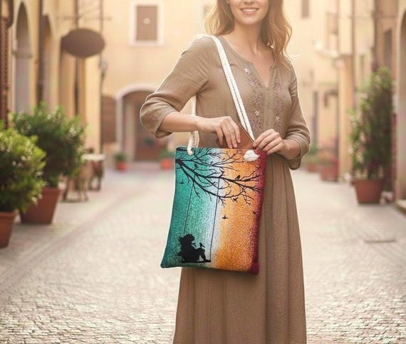 Gothic Romance Tote Bag | Silhouetten Shopper | Abstrakte Baum Gobelin Tasche | Statement Accessoire | Dick gewebte Schultertasche
