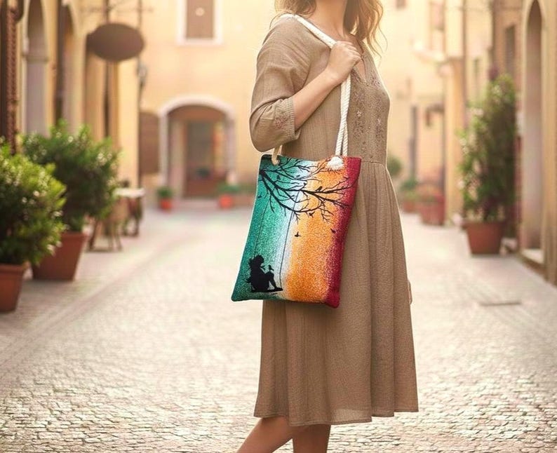 Gothic Romance Tote Bag | Handmade Tapestry Shopper | Fantasycore Large Tote Bag | Poetic Design | Limited Edition image 13
