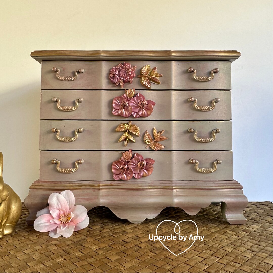 Jewelry Box. Elegant French Provincial Jewelry Chest. Metallic Rose