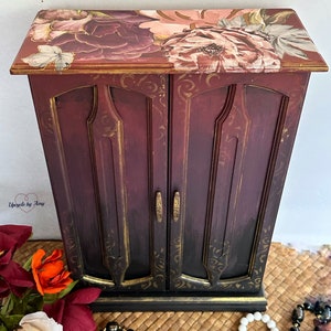 Gothic Rose Jewelry Armoire: Dark Red Tabletop Organizer