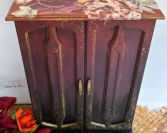 Gothic Rose Jewelry Armoire: Dark Red Tabletop Organizer