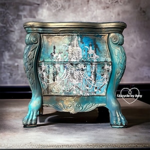 Hand Painted Bombe Chest: Rustic Chandelier Accent Table