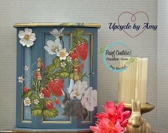 Jewelry Armoire. Springtime Garden and Magnolia Blue Jewelry Storage Box. Strawberries and Bunny Painted Jewelry Chest. Adorable Gif for her