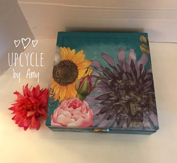 Jewelry Box. Bright Turquoise Jewelry Box. Large Sunflower and Etsy