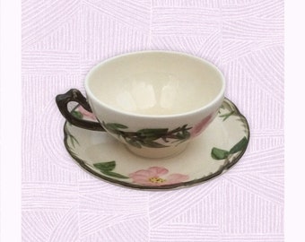 Franciscanware Desert Rose Tea cup and Saucer Set. Pink Floral Tea Cup Set.