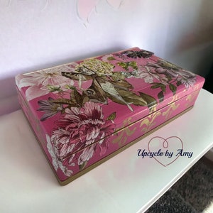 Keepsake Box. Whimsical Fairy Jewelry Box. Bright Pink Trinket Box. Enchanting Flower Garden Stash Box. Small Mirrored Storage.