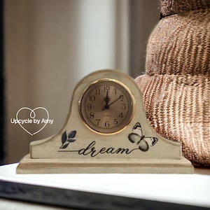 Mantle Clock. Butterfly Dream Clock. Vintage Painted Desk Clock. Farmhouse Decor Accent Clock. French Country Home Decoration.