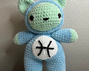 Pisces Bear Plushie - Crochet Pisces Bear Wearing Shark Onesie
