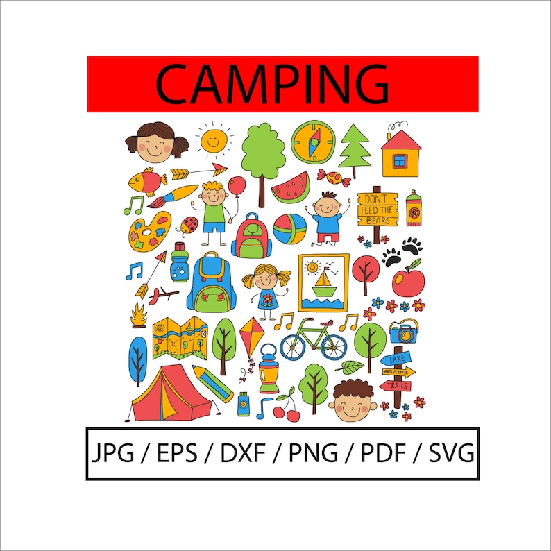Pdf Outdoor Icon Illustration Printable Pattern Kids,Digital Printable Wall Art Eps Jpg Camping Icon Svg Collection Png Cricut file