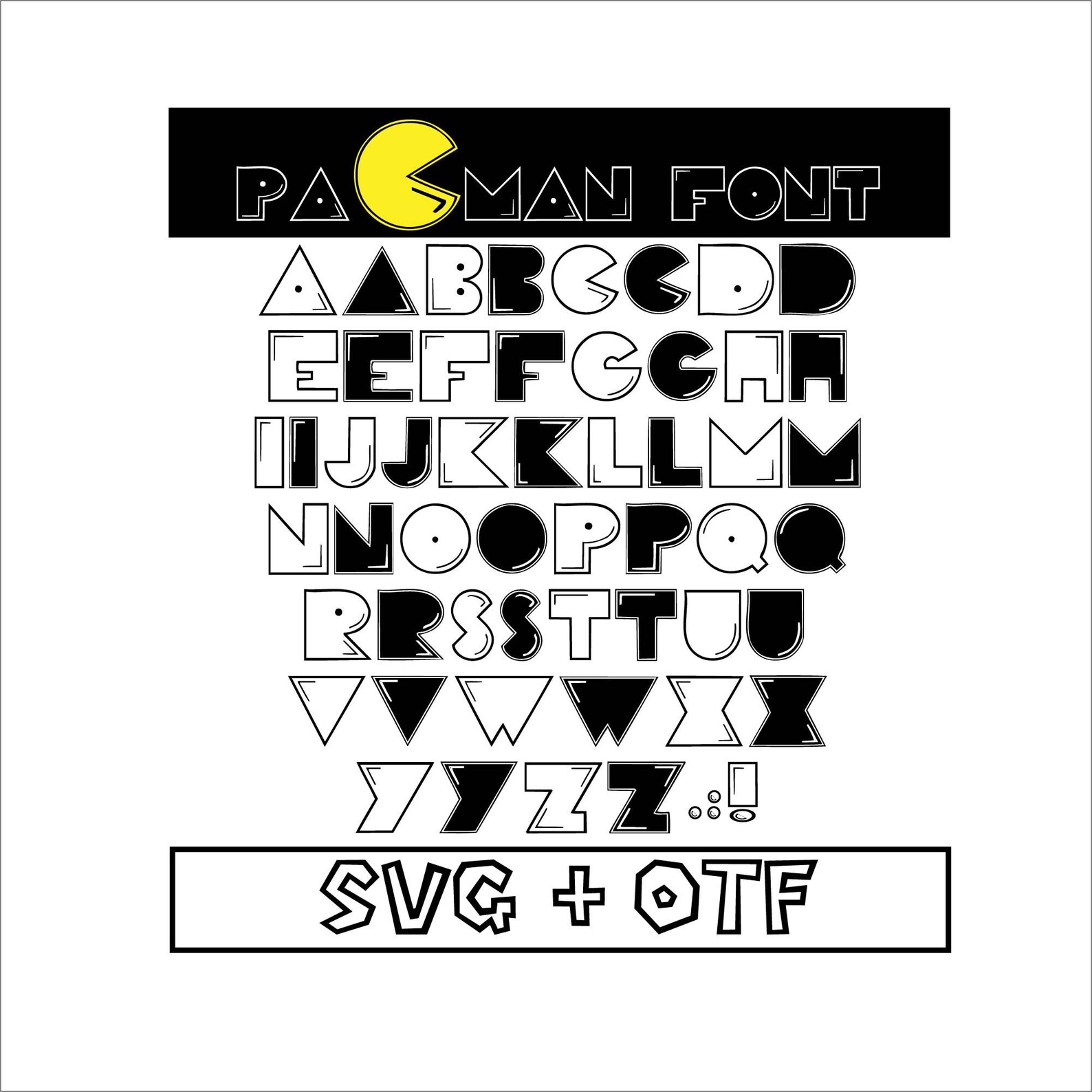Pacman Font Svg Pacman Alphabet Pacman Otf Pacman Split | Etsy