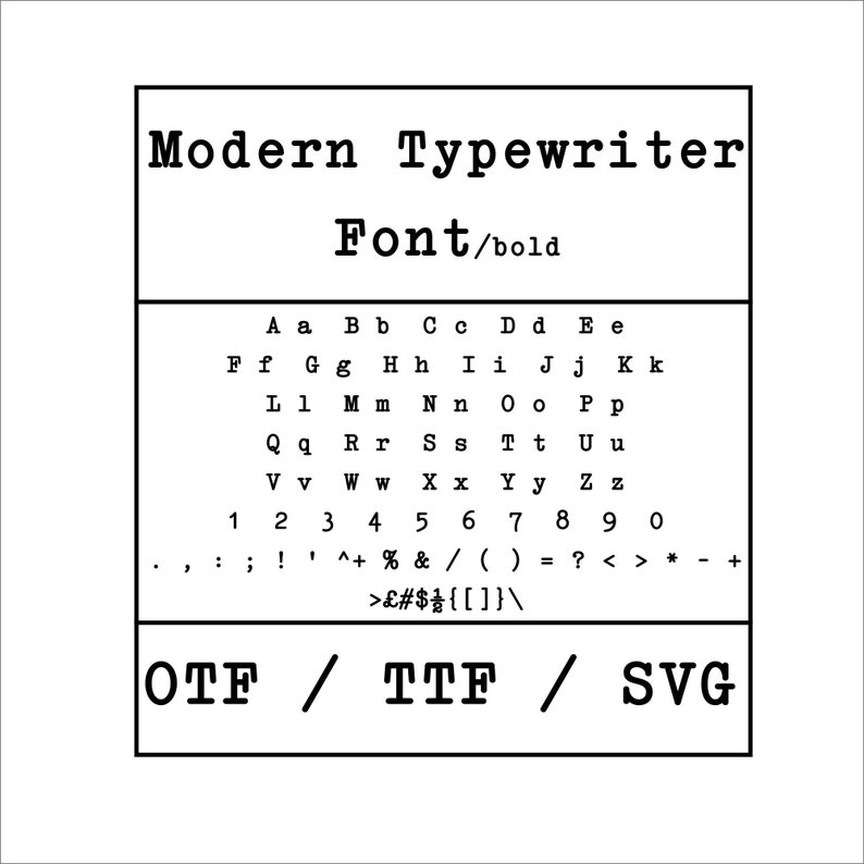 Download Modern Typewriter Font Svg Otf Ttf Vintage Font Handwritten Fonts Embroidery Fonts Cricut Silhouette Clipart Wallart Gift Design Supplies Digital Prints Art Collectibles Vadel Com