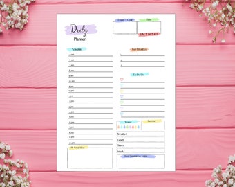 Agenda giornaliera, agenda giornaliera colorata, agenda giornaliera stampabile, download immediato dell'agenda giornaliera