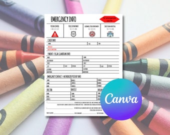 Emergency Contact Info Sheet: Contact information for Daycare, Childcare Emergency Form, Information Card Instant download. Printable. Canva