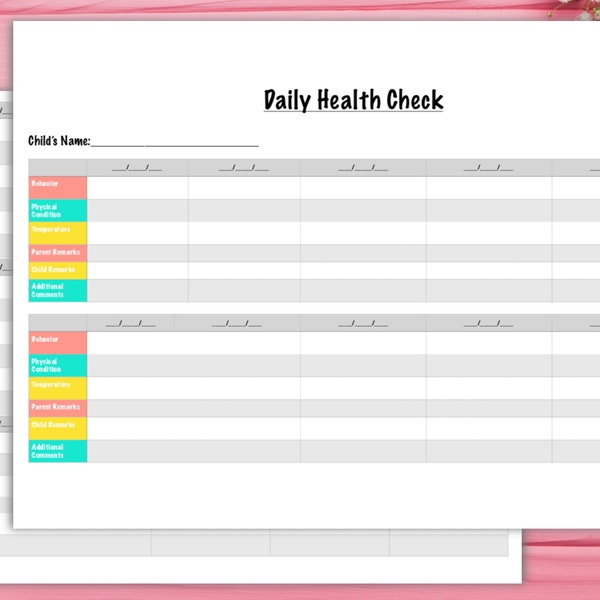 Childcare Health Check, Daycare Daily Health Check Form, Health Check Form, Toddler Health Check, Kids Daily Health Check Template, Instant