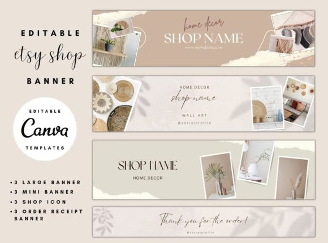 Boho Etsy Shop Kit Banner Kit Home Decor Etsy Shop Branding Kit Etsy