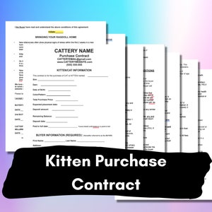 Kitten Purchase Agreement, Cattery Purchace Contract, Cat Breeder Contract, Kitten Contract