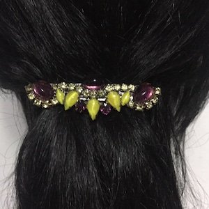 Stunning Purple & Yellow Elegant French Barrette, Vintage, Opulent Hair Clip, Decorative, Stylish Jewelry For Your Hair