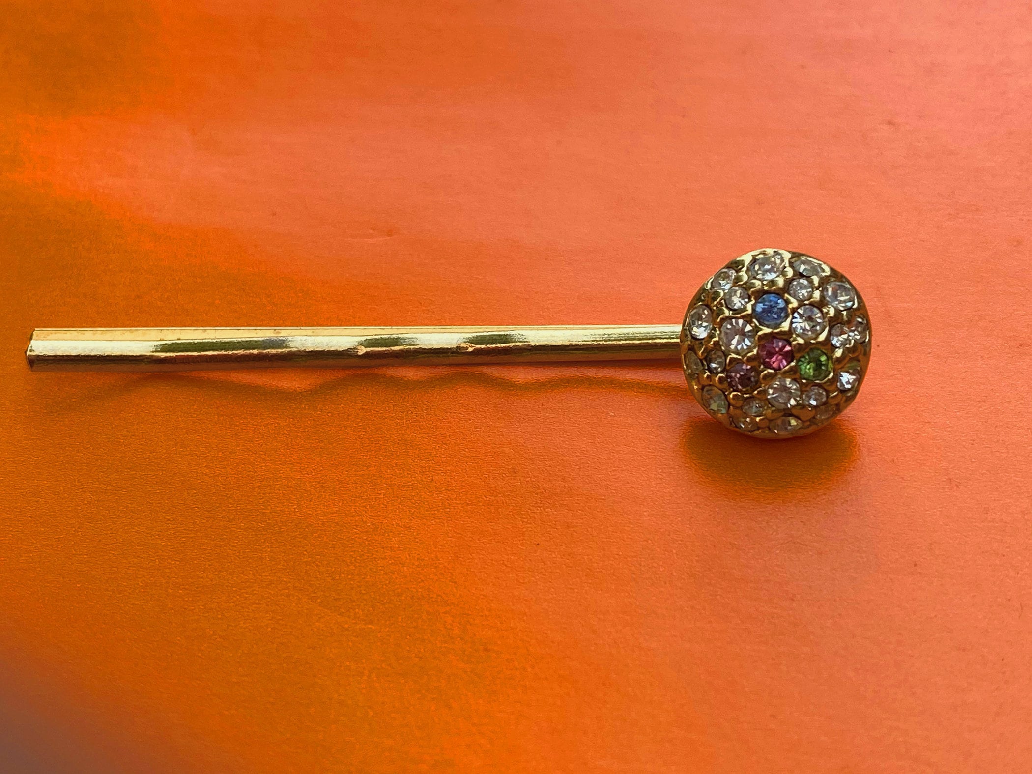 Multi Color Retro Stone Bobby Pin, Vintage Gold Hair Pin, Round