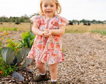 Mädchen Rüschenkleid Schnittmuster: Flügelärmel Rüschensaum (PDF-Muster, Größen 1-9 Jahre)
