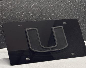 UM License Plate: Black on Black  Limited Edition Vanity Tag Football Fan Gift University of Miami