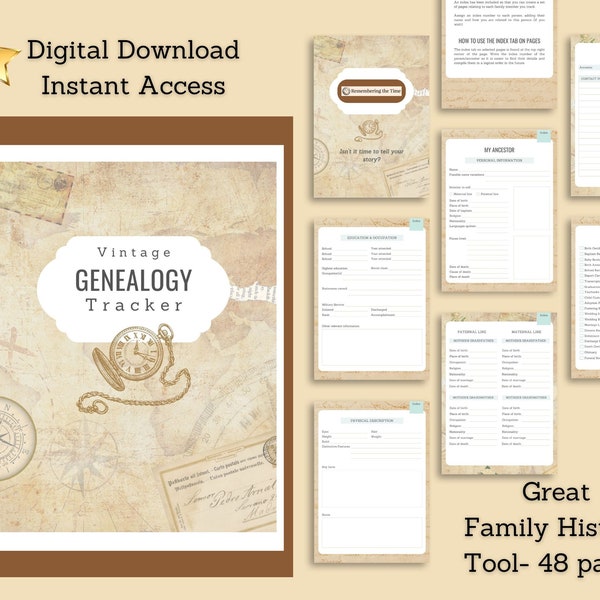 Vintage Style Genealogy Tracker and Planner for Family History