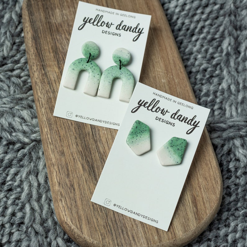 Green Ombre Arch U Polymer Clay Earrings