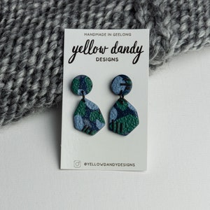 Blue Green Organic Shape Polymer Clay Drop Earrings