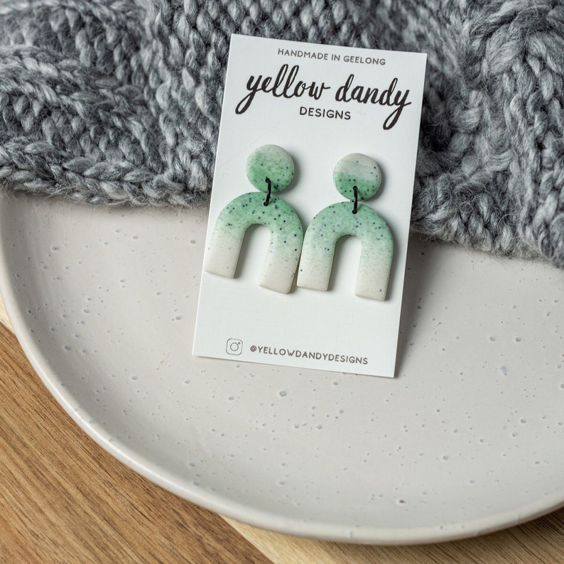 Green Ombre Arch U Polymer Clay Earrings