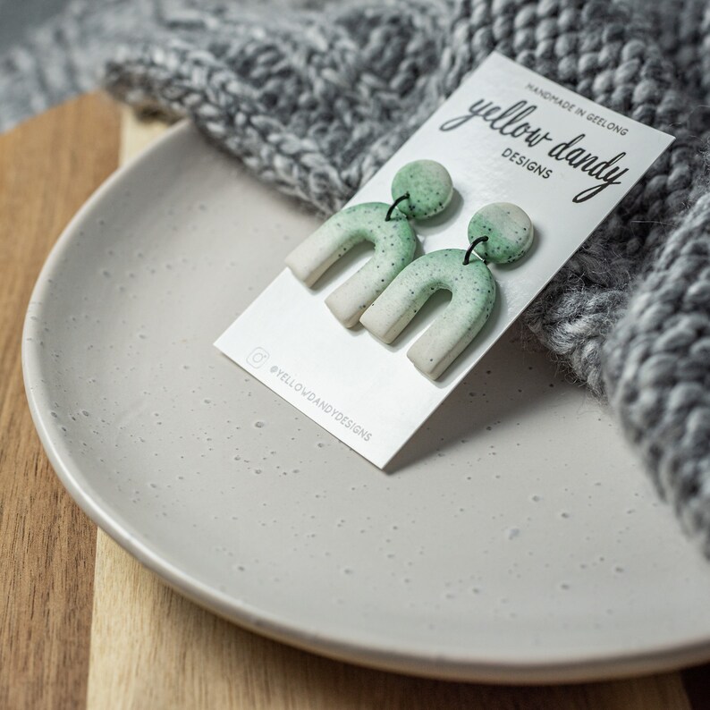 Green Ombre Arch U Polymer Clay Earrings