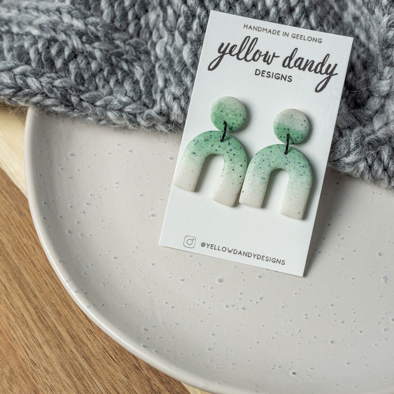 Green Ombre Arch U Polymer Clay Earrings