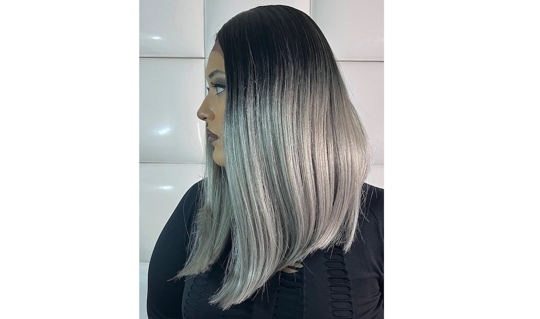 Synthetic Swiss Lace Front Wig GREY GRAY Silver OMBRE (black  display picture 3