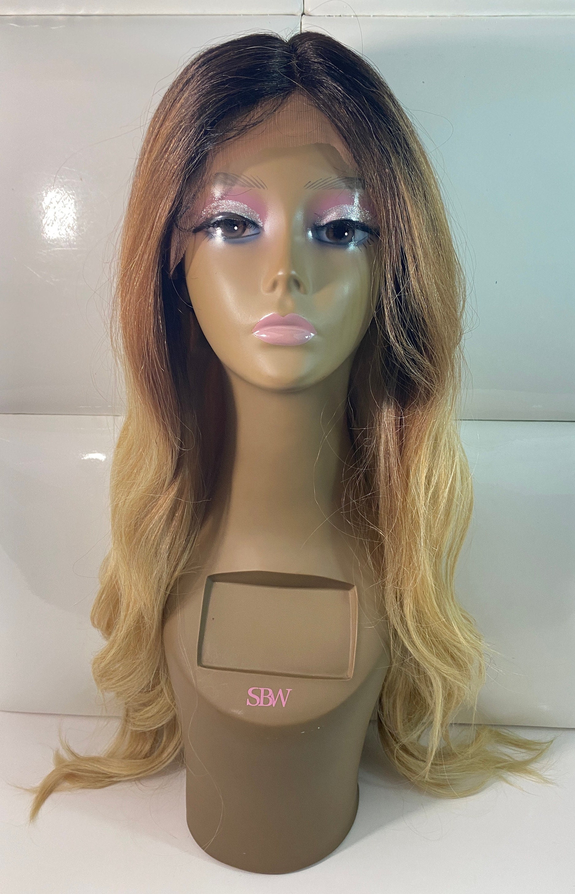 AMBER & STRAWBERRY BLONDE Ombre Hair Dark Roots Swiss Lace 