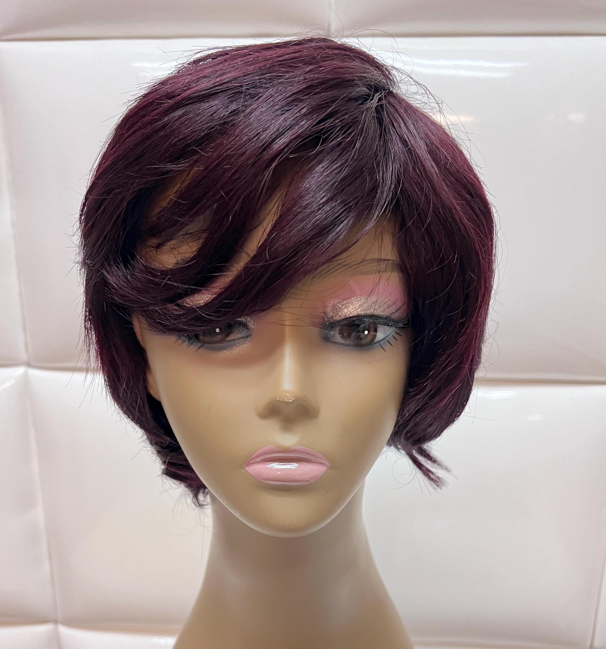 Burgundy Short Hair Pixie Wigs - Etsy