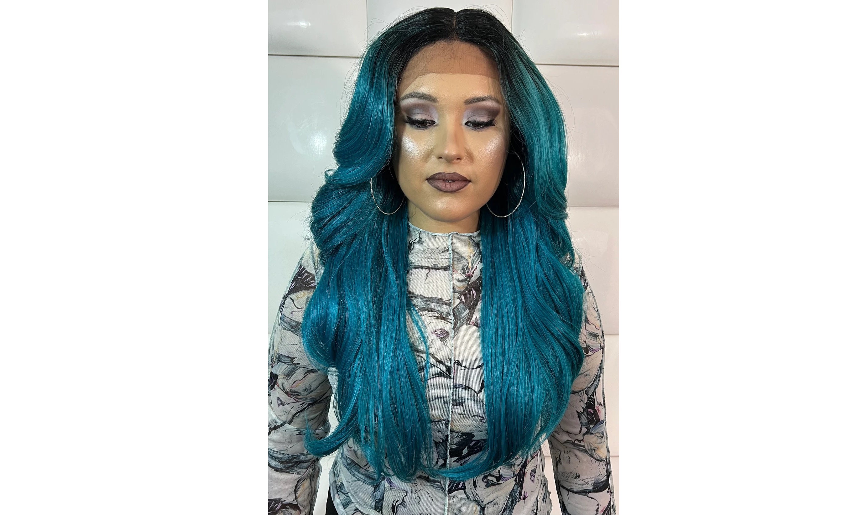 Blue wigs human clearance hair