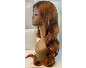 Auburn Brown Swiss Lace Front Wig, 32" Long Loose Curls