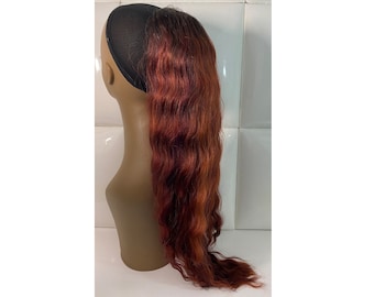 Long Wavy Curly Ponytail Hair Extensions Synthetic 32 Inch Brown Auburn 32 Inch Drawstring Ponytail Extension | Long Curly Wavy  main image 2