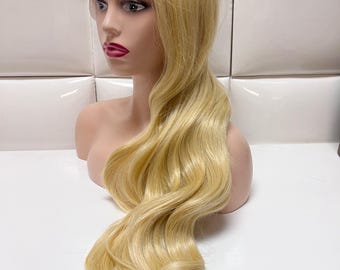 Blonde Mix Loose waves Soft Lacefront Wigs Light 613 Blonde Lace Front Wig Human Hair Mix Wavy - Etsy main image 3