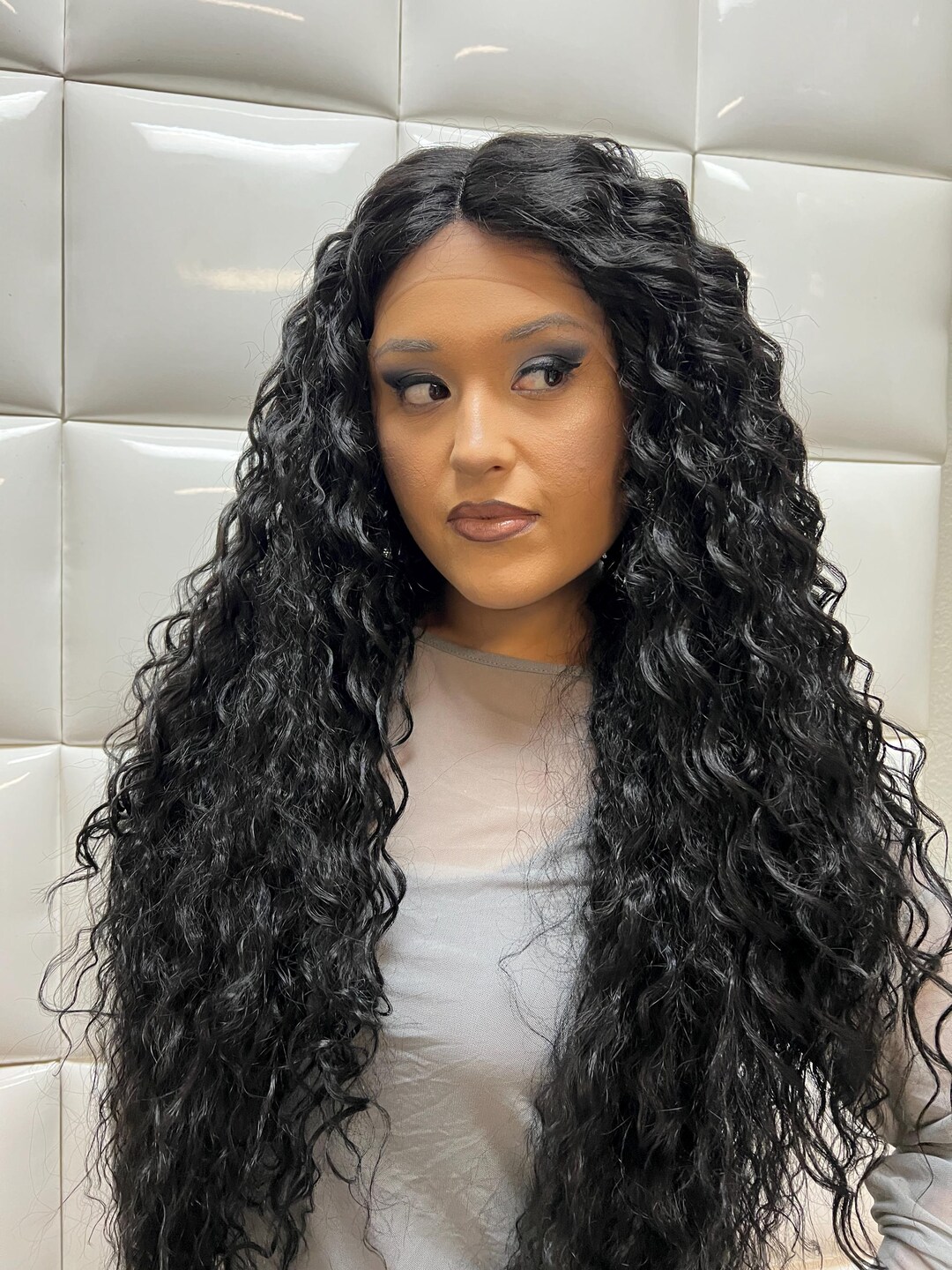 Black Curly Lacefront wig Freepart Swisslace Long Tight Curly Lace Front Wig | 100% Human Hair main image 4