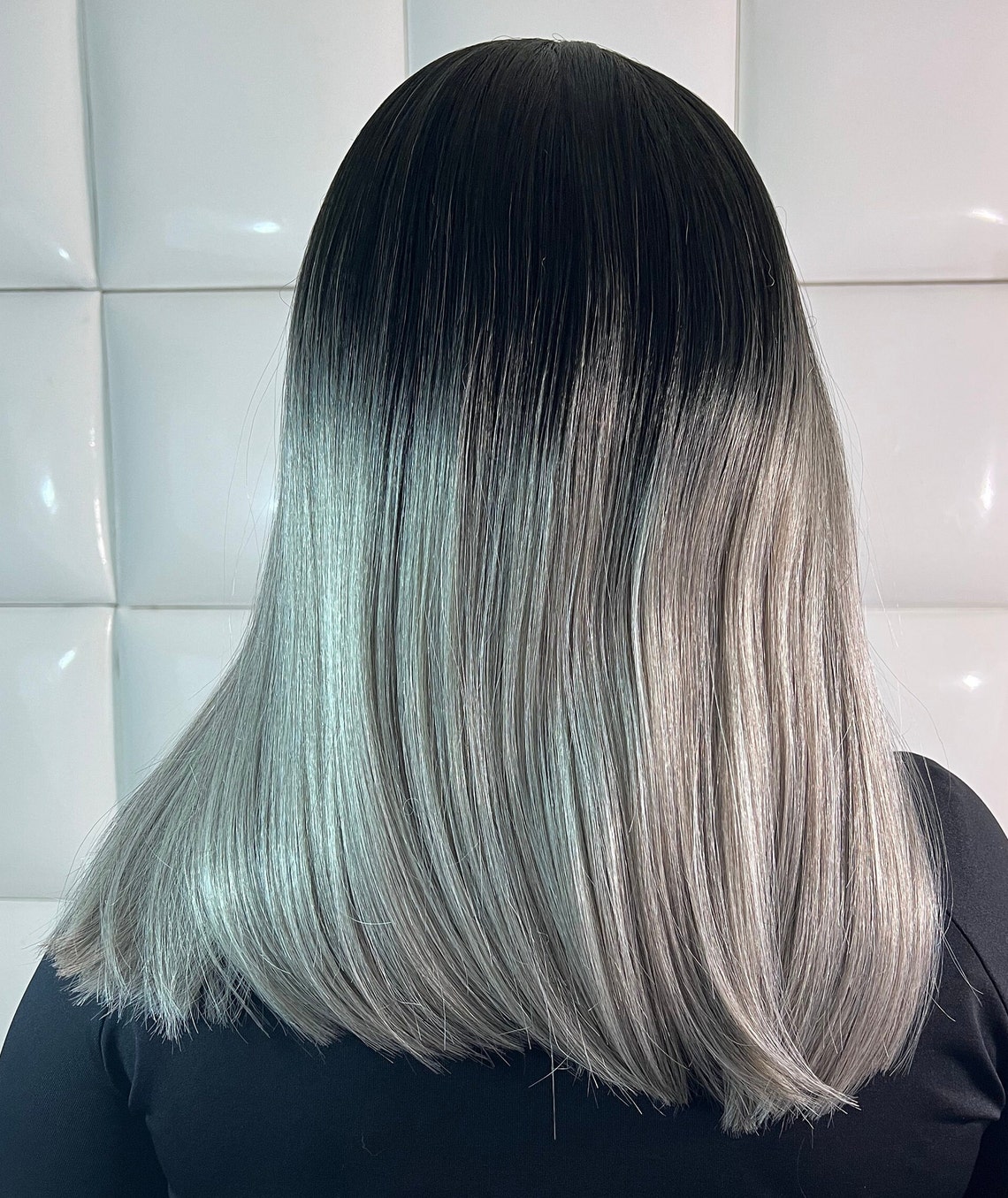 Synthetic Swiss Lace Front Wig GREY GRAY Silver OMBRE black | Etsy
