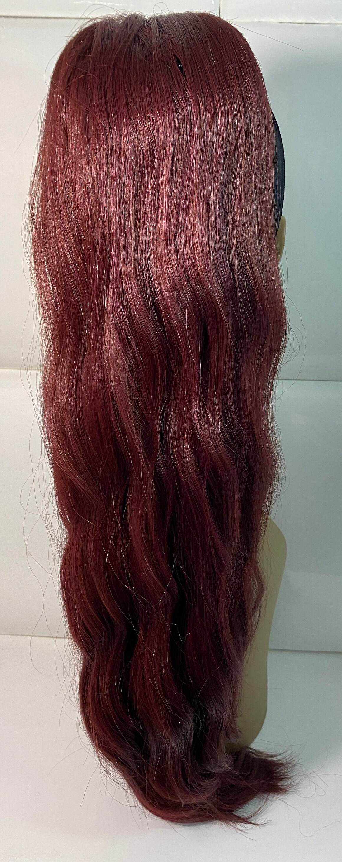WINE RED Synthetic Drawstring Ponytail Extension Long Wavy - Etsy