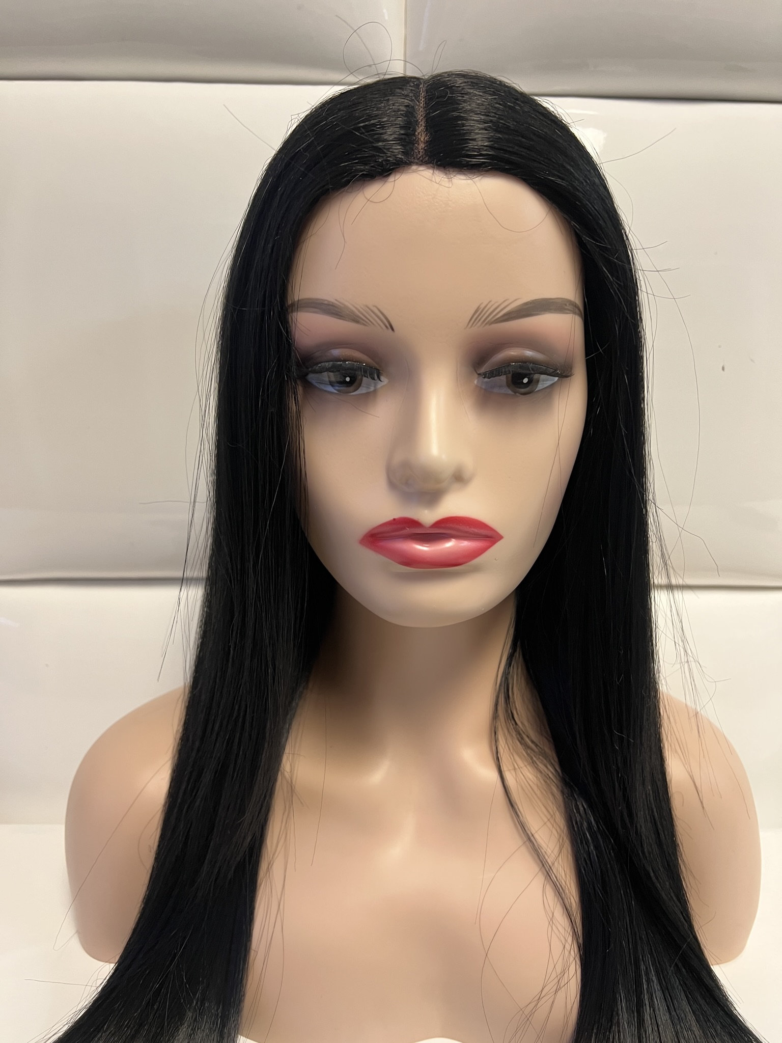 JET BLACK Lace Part Wig * Long Sleek Straight Layers 
