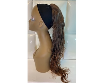 Drawstring Ponytail Extension * Human Hair & Synthetic Blend Light AUBURN BROWN Chestnut CARAMEL Long Loose Waves Wavy * Natural Yaki Styish