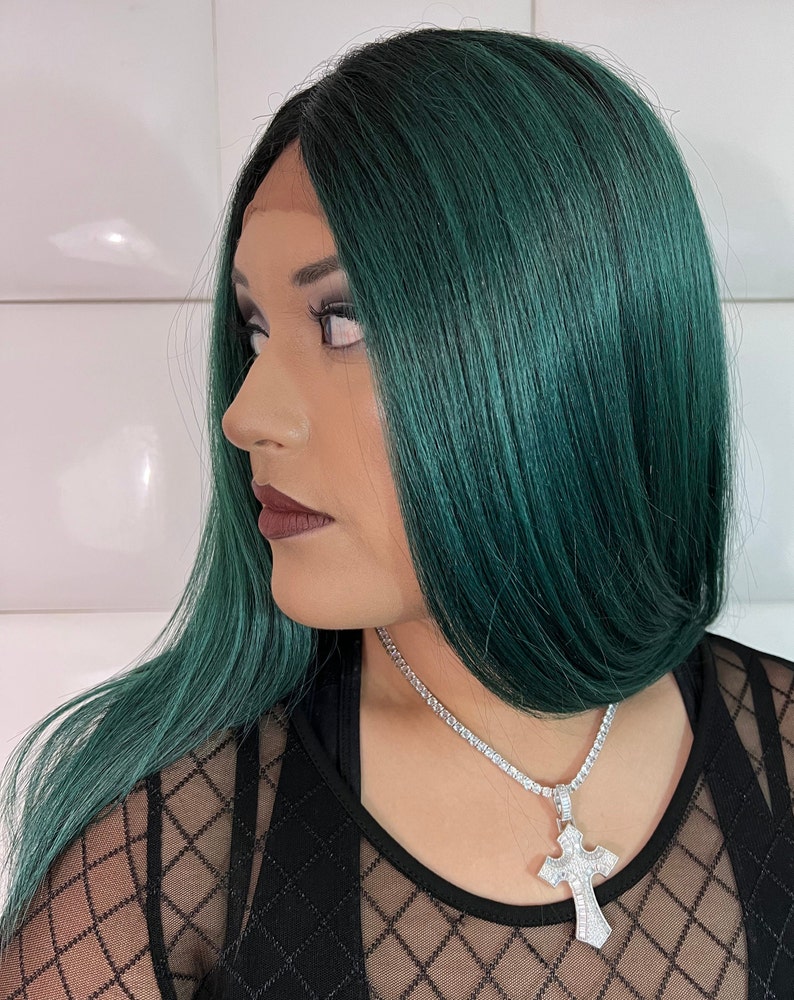 DARK GREEN Dark Roots Swiss Lace Front Wig Extra Long - Etsy