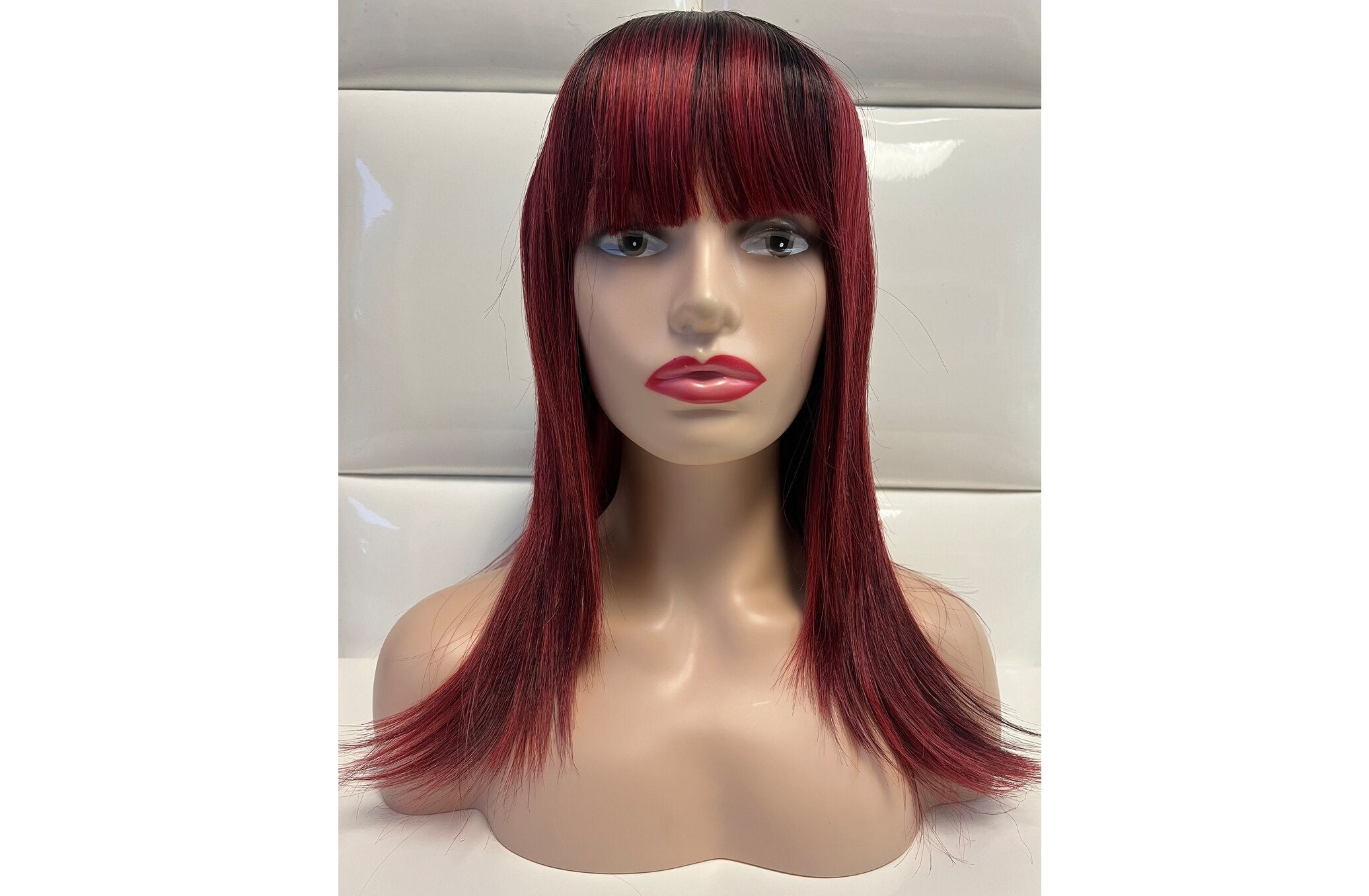 RED BURGUNDY (black Roots) Straight Full Wig China Bangs RED BURGUNDY (black Roots) Straight Full Wig China Bangs
