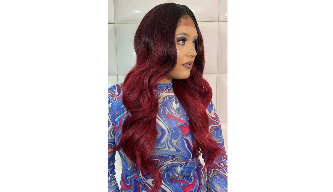 Red Wine Burgundy Deep Dark Lacefront Wig Amazon.com : VELOMA Burgundy Lace Front Wigs Human Hair 99j  main image 3